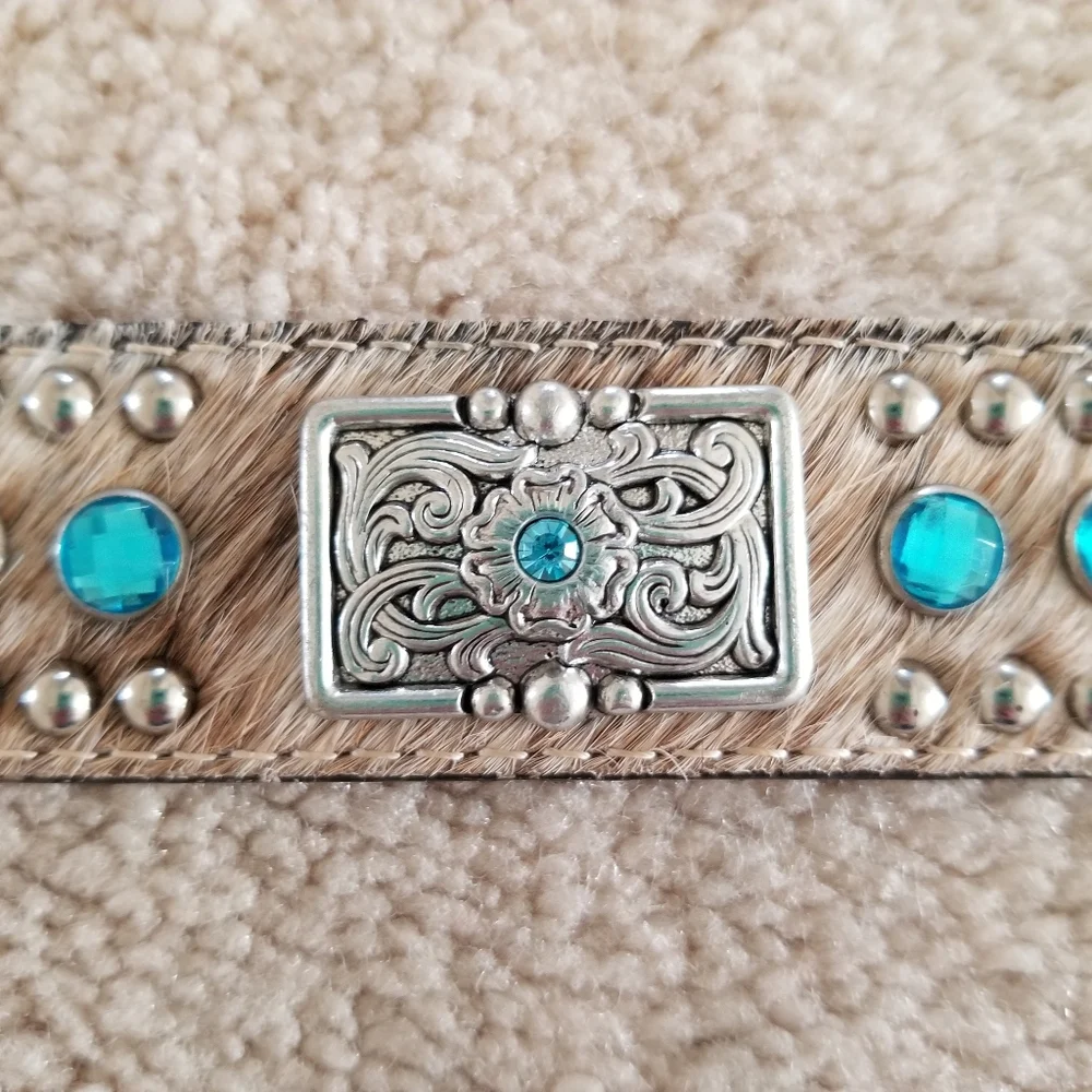 Nocona Kid's Rhinestone and Concho Leather Cow Hair Belt Size 22